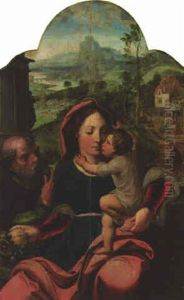 The Holy Family, With The Flight Into Egypt by Pieter Ii Coecke Van Aelst