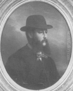 Portrait Of A Bearded Gentleman In A Brown Coat And Top Hat