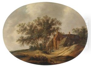 Dunenlandschaft Mit Personen Vor Einem Gehoft by Jan Coelenbier