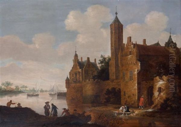 Paysage De Riviere Avec Une Forteresse Sur La Droite - view 1