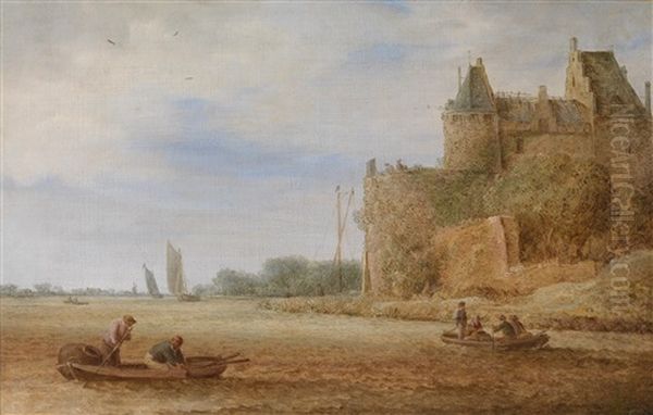 Flusslandschaft Mit Ruderbooten Und Einem Am Ufer Gelegenen Kastell - view 1