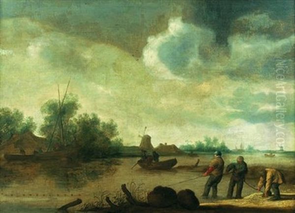 Scene D'estuaire En Hollande Avec Des Pecheurs - view 1