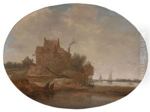 Hollandische Flusslandschaft Mit Gehoft Und Taubenhaus