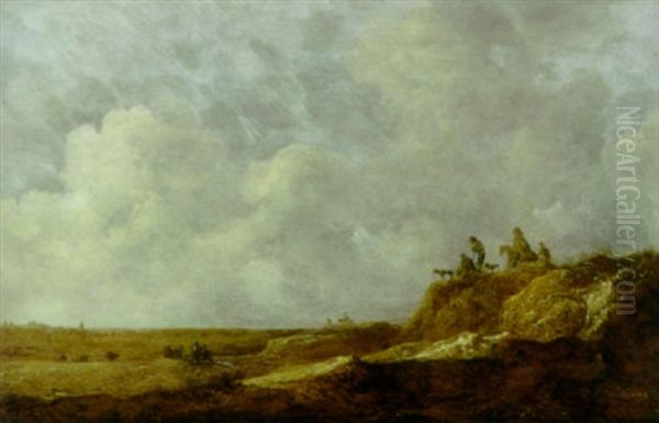 An Extensive Landscape With Peasants On A Sandy Bluff, A Church In The Distance - view 1
