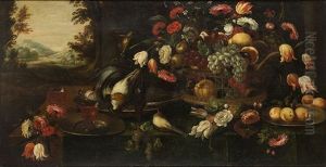 Bodegon De Flores, Frutas Y Caza Muerta by Francisco Coello de Portugal y Quesada