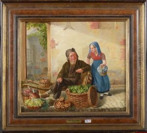 Les Marchands De Legumes by Constantinus-Fidelio Coene