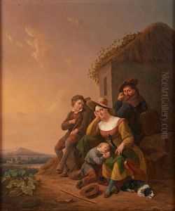 La Famille De Musiciens Se Reposant Sur Fond De Paysage Italianisant by Constantinus-Fidelio Coene