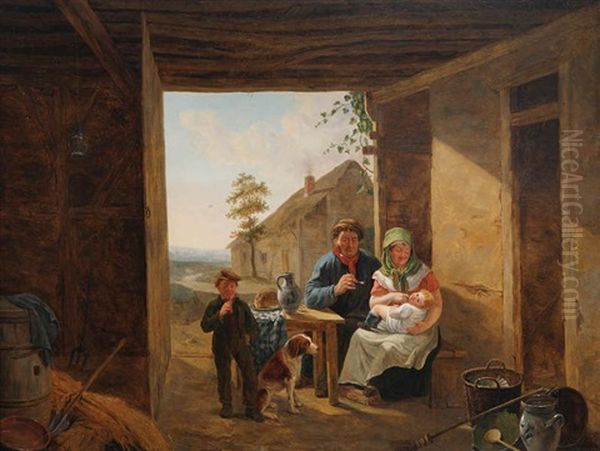 Famille Paysanne Dans La Grange - view 1