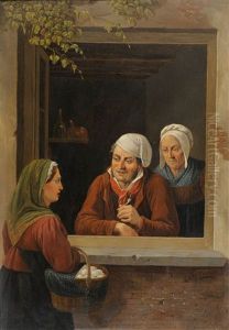 Two Ladies And A Gentleman Beside A Window by Constantinus-Fidelio Coene