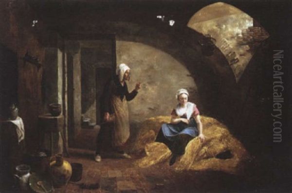 Woman Seated In Cellar - view 1
