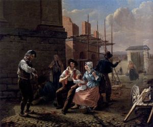 The Three Stages Of Life - Workmen Enjoying Lunch With Their Families At A Building Site