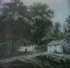 Figures Outside A Cottage By A Country Road Figures Outside A Cottage By A Country Road
