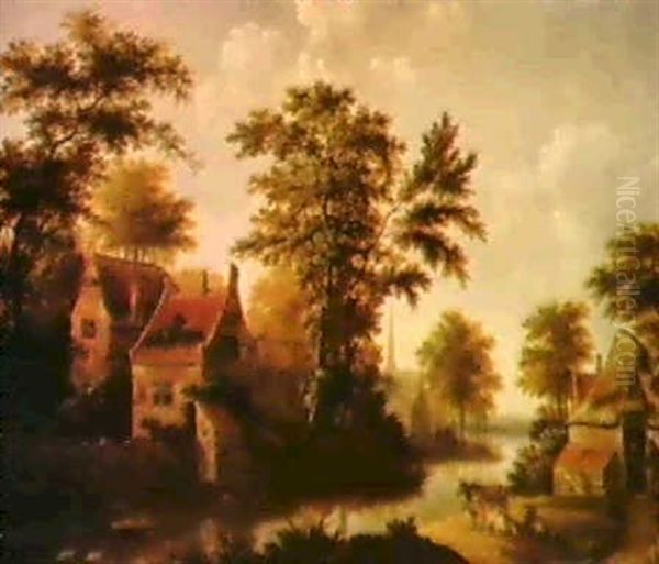 Flusslandschaft Mit Bauern- Hausern - view 1