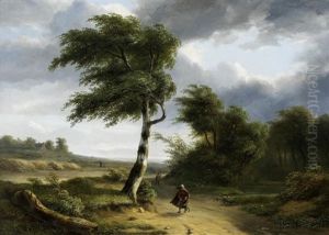 Hurrying Home On A Windy Day by Jean Baptiste Coene