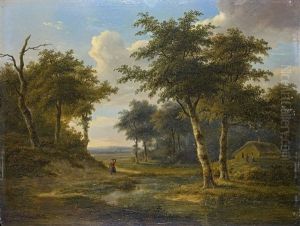 Bewaldete Flusslandschaft Mit Bauernhaus Und Staffagefiguren by Jean Baptiste Coene