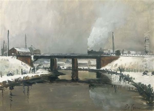 A Steam Locomotive In A Winter Landscape In West Flandres - view 1