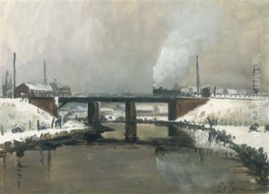 A Steam Locomotive In A Winter Landscape In West Flandres by Joseph Francois de Coene