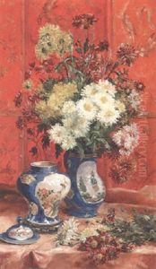 Crysanthemums On A Draped Table by Joseph Francois de Coene