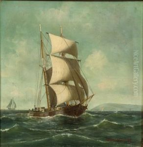 Portrait Of A Ship Sailing In Coastal Waters by William Haskell Coffin