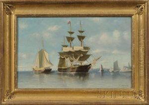 Harbor Scene With Distant Lighthouse by William Henry Coffin