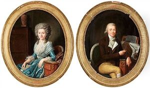 Portratt Av Elegant Dam (+ Portratt Av Elegant Herre; Pair) by Pierre Cogell