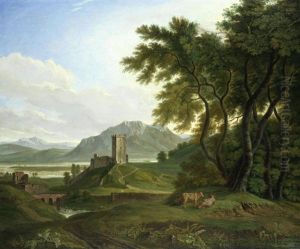 An Extensive Landscape With Ruins And Cattle by Joseph (Charles) Cogels