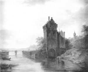 Fluslandschaft Mit Mittelalterlicher Befestigung by Joseph (Charles) Cogels