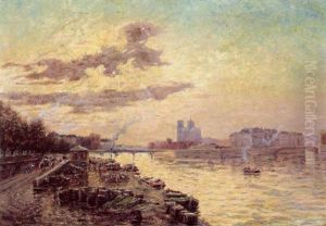 Parti Fra Paris Med Udsigt Mod Notre Dame Kirken by Marcel Cogniet