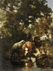 Vaches A La Mare Et Berger