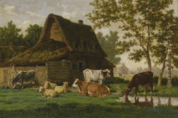 Kuhe Und Schafe Vor Dem Bauernhaus - view 1