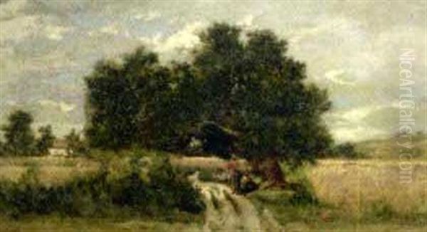 Landliche Szenerie Mit Rastenden Bauern Unter Einem Baum - view 1