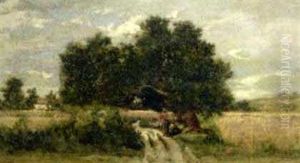 Landliche Szenerie Mit Rastenden Bauern Unter Einem Baum