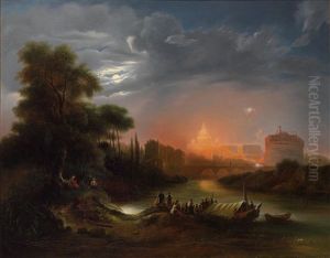 Feuerwerk Uber Dem Castel Sant"angelo, Der Petersdom Im Hintergrund