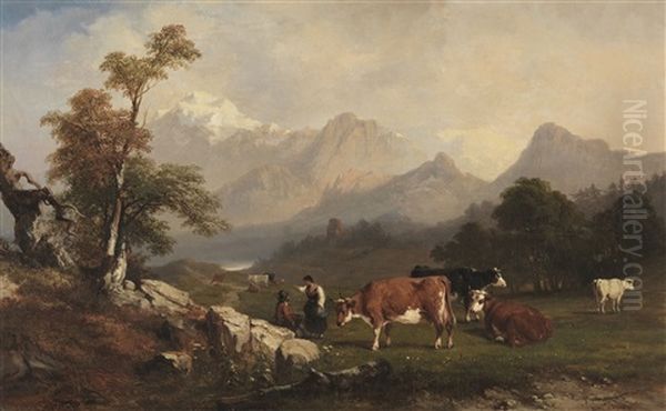 Alpenlandische Szene Mit Viehhirten - view 1