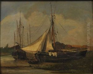 Normannische Fischerkahne In Der Bucht by Jules Louis Phillipe Coignet