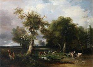 La Halte Au Bord De La Riviere by Jules Louis Phillipe Coignet