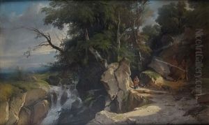Le Berger Pres De La Cascade by Jules Louis Phillipe Coignet