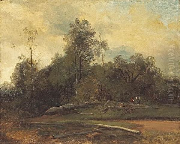A Wooded Landscape With Figures Resting By A Road - view 1