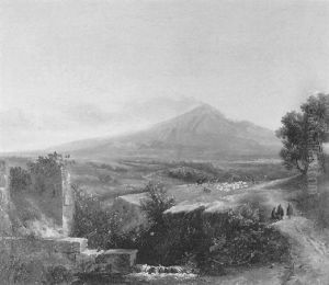 Vue De La Campagne Napolitaine Dominee Par Le Vesuve by Jules Louis Phillipe Coignet