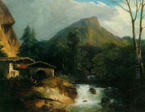A Mountainous River Landscape by Jules Louis Phillipe Coignet