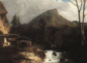 At The Waterfall by Jules Louis Phillipe Coignet