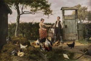 Chickens Feeding In A Farmyard