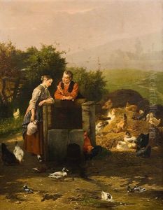Couple D'amoureux Dans La Basse-cour