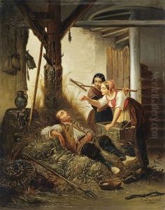 Schlafender Hirte Und Zwei Junge Magde by Jan David Col