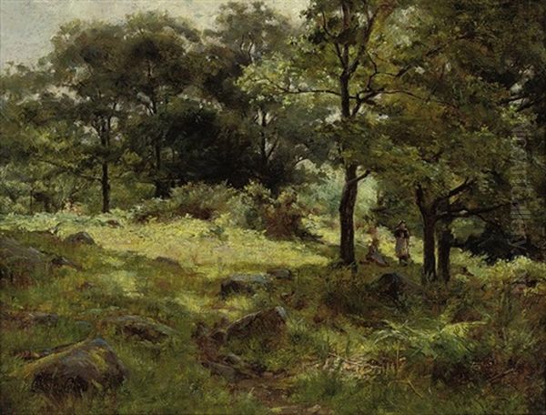 Figures In A Wooded Landscape Near Llanbedr, Conway, Wales - view 1