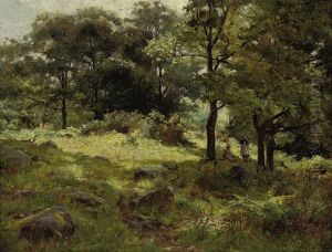 Figures In A Wooded Landscape Near Llanbedr, Conway, Wales by Chisholm Cole
