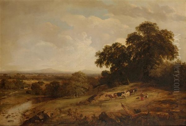 Figures And Cattle Beside A River - view 1