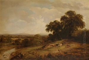 Figures And Cattle Beside A River