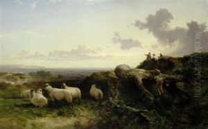 Sheep And Figures In A Coastal Landscaped