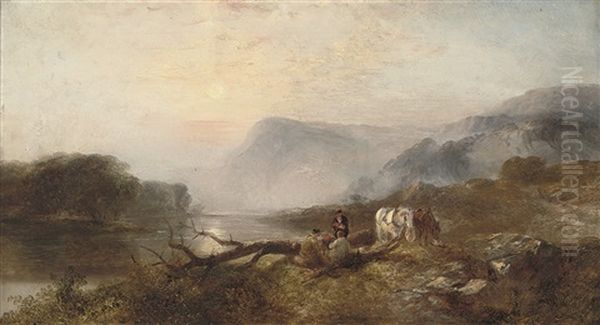 Travellers Resting On A River Bank In An Upland Landscape - view 1